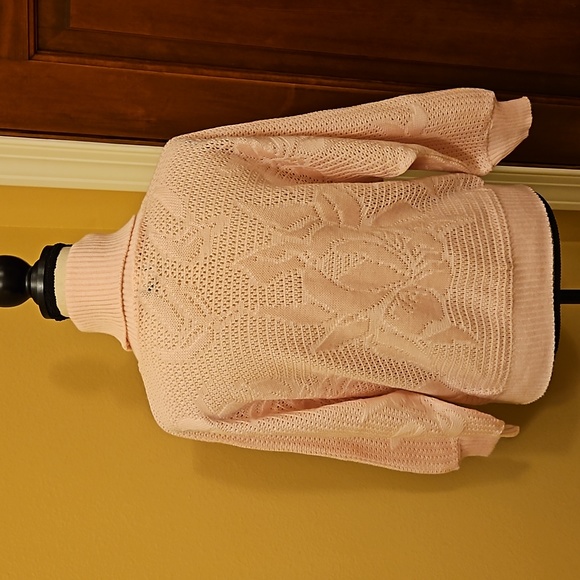 VINTAGE KENETH TOO SWEATER TURTLE NECK PINK FLORAL 100% ACRYLIC NO SIZE TAG - Picture 7 of 9